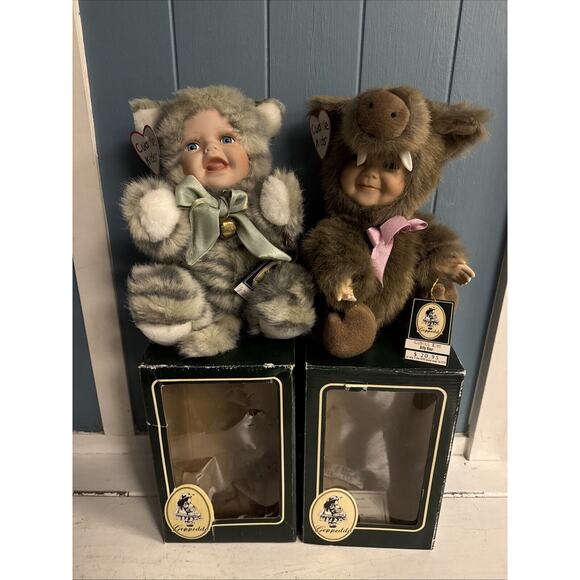 Geppeddo Cuddle Kids Baby Cat Elephant Anthropomorphic Porcelain Face Plush Doll - Picture 3 of 8